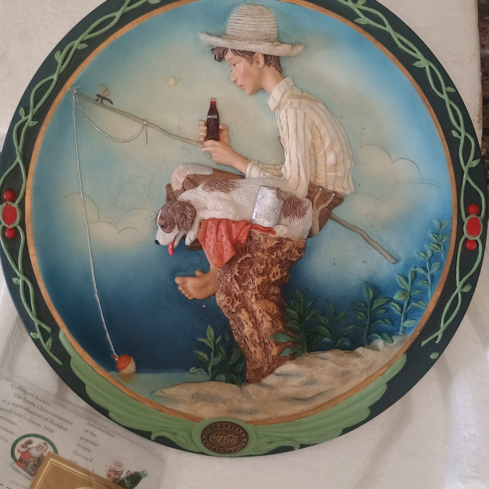 Norman Rockwell Out Fishin Coca Cola Commemorative Edition Plate. With COA